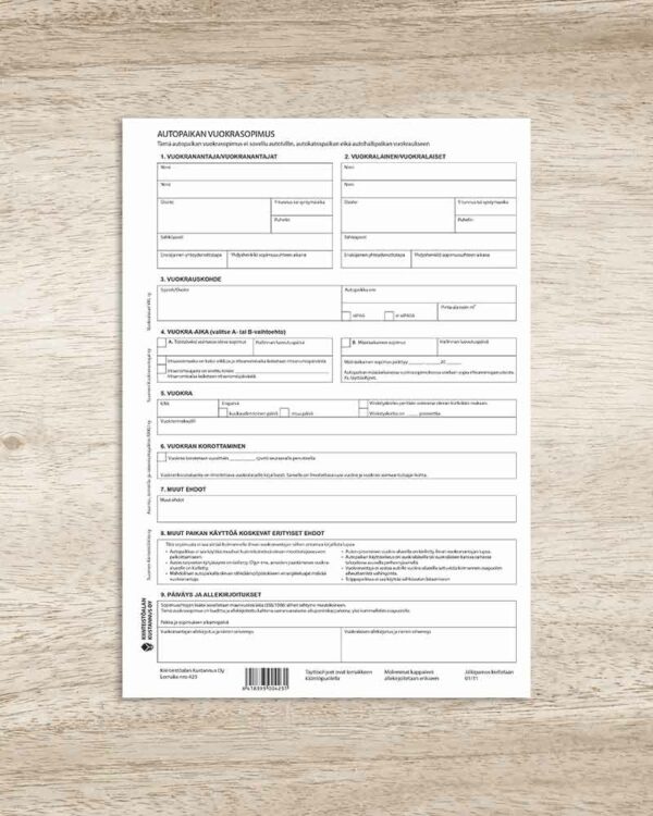 Autopaikan vuokrasopimus -lomake